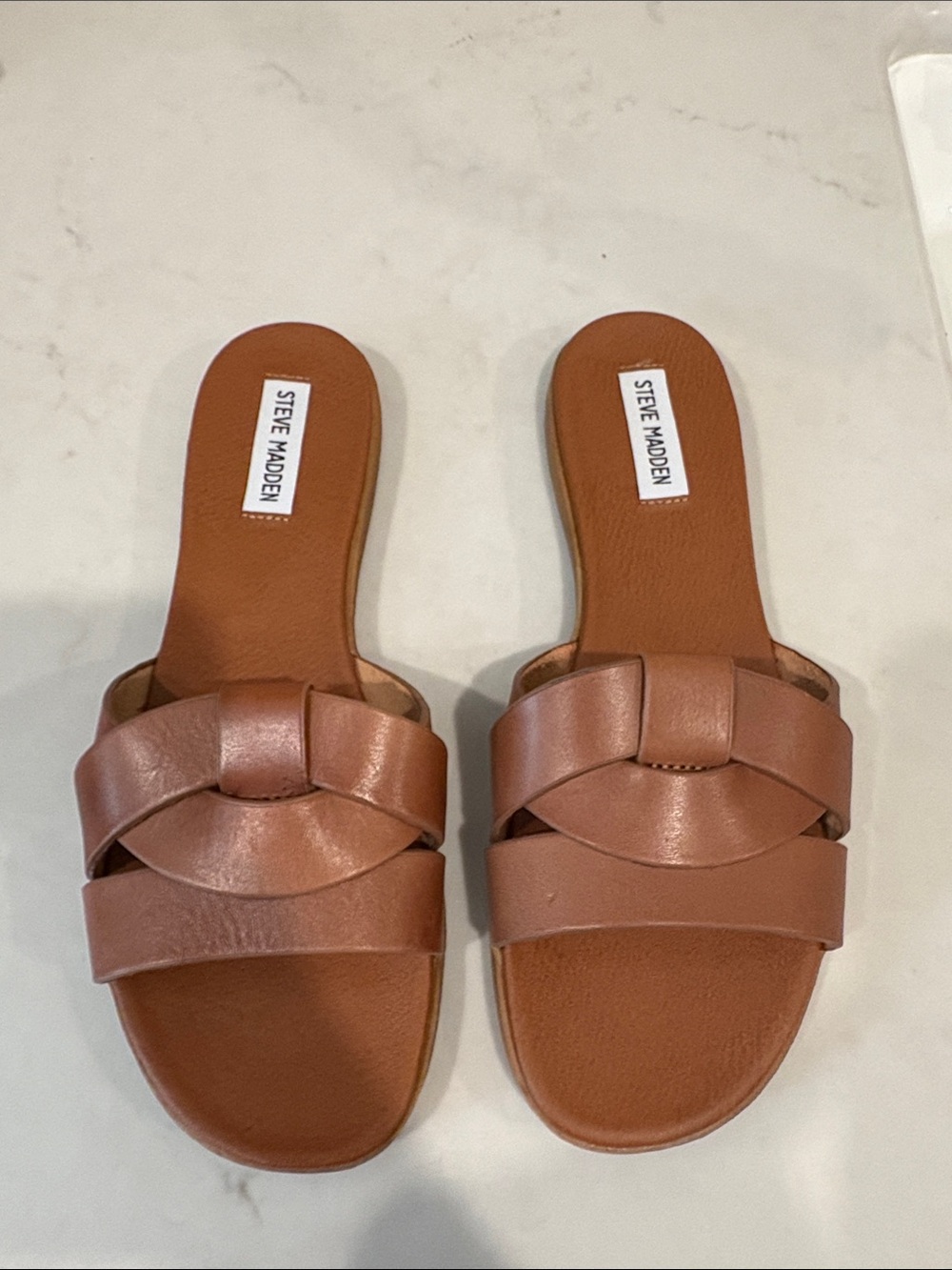 Steve Madden Brown Leather Knot Slide Sandals